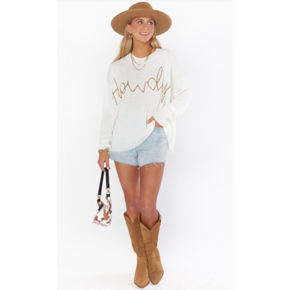 Show Me Your MuMu Sz. S Woodsy Sweater in Cognac Howdy Knit Beachy Bonfire